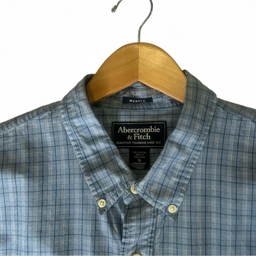 Vintage 90s Abercrombie & Fitch Blue White Plaid Button Down Muscle Well Worn XL